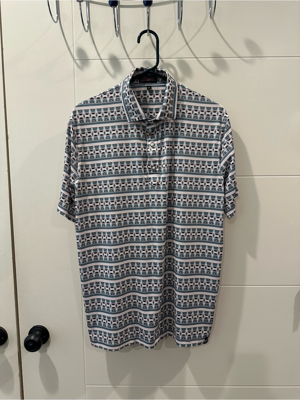 Rafter C Pearl Snap Polo Khaki Aztec Stripe Print Medium